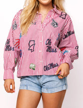 Load image into Gallery viewer, QOS Queen of Sparkles Licensed Ole Miss Mini Icon Striped Button Down