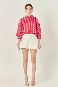English Factory Red Stripe Balloon Sleeve Shirt