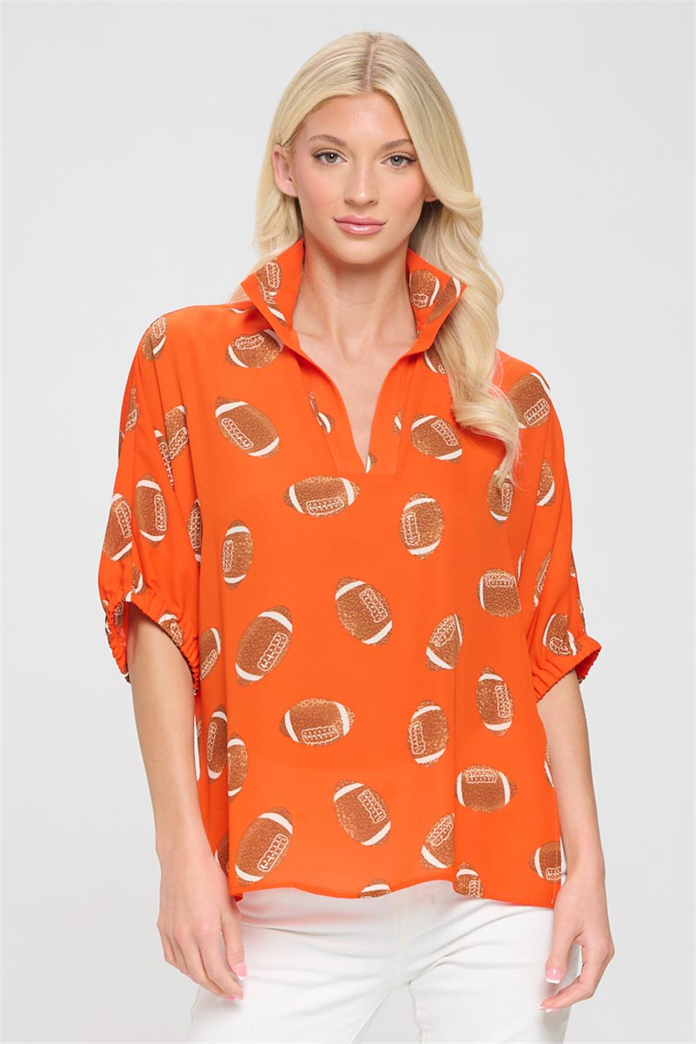 Adrienne V-Neck Orange Football Top