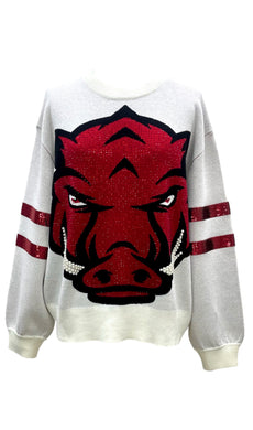 QOS Queen of Sparkles Licensed Arkansas Oversized Mascot Sweater
