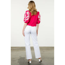 Load image into Gallery viewer, THML - Embroidered Puff Sleeve Textured Top