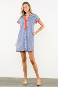 THML Contrast Trim Split Neck Dress