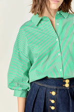Load image into Gallery viewer, English Factory Green Stripe Balloon Sleeve Shirt