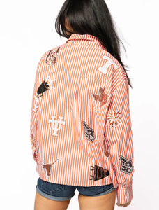 QOS Queen of Sparkles Licensed Texas Mini Icon Stripped Button Down