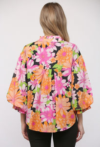 Fate Floral Print Cotton Bubble Sleeve Blouse