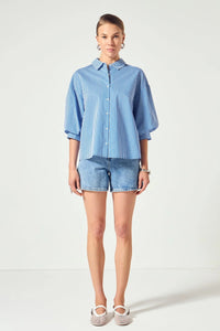 English Factory Blue Stripe Balloon Sleeve Shirt