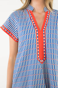 THML Contrast Trim Split Neck Dress
