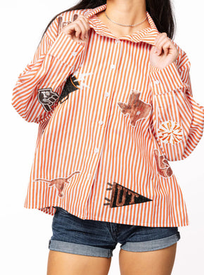 QOS Queen of Sparkles Licensed Texas Mini Icon Stripped Button Down