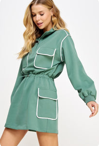 Strut & Bolt Light Evergreen/White Cargo Mini Dress