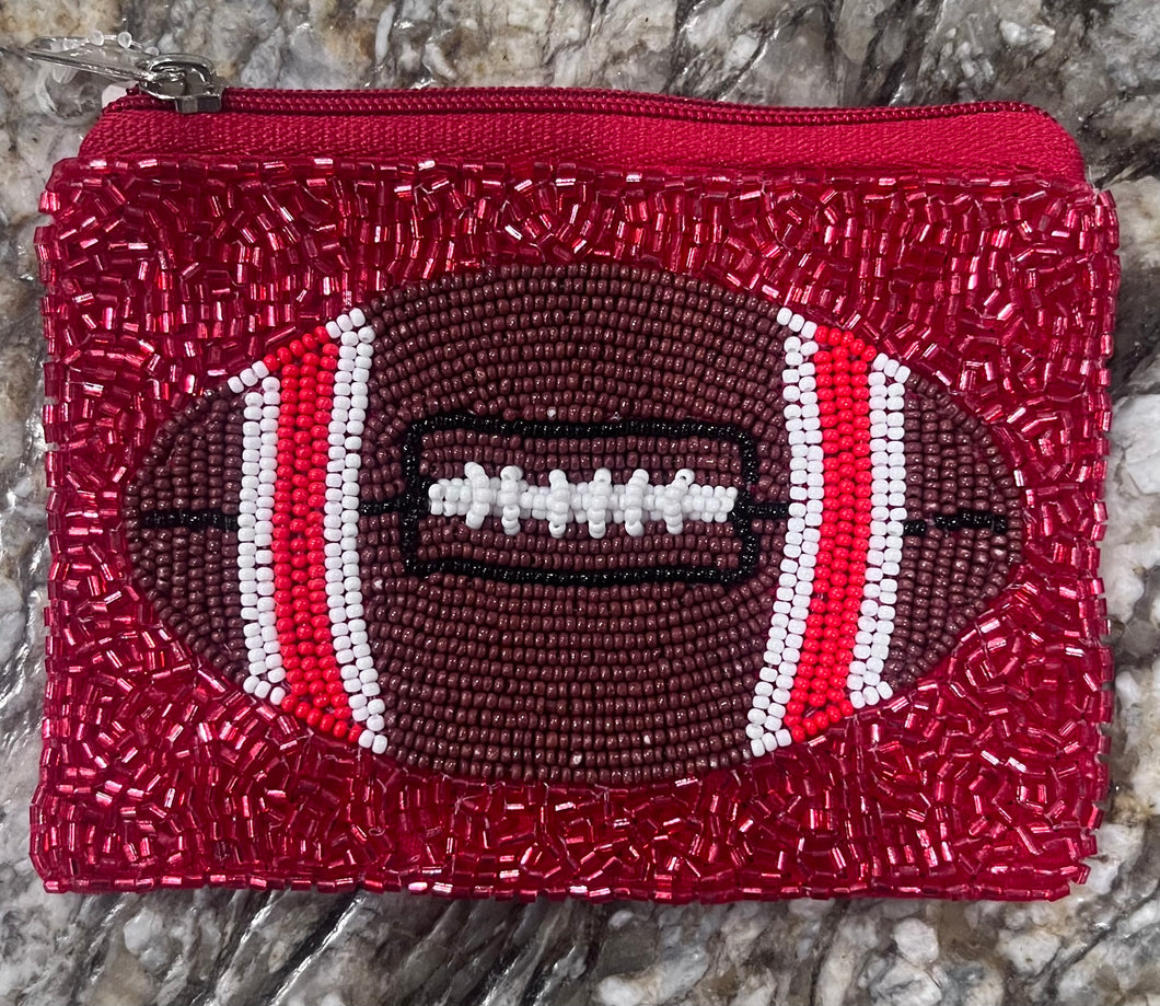 Red Beaded Football Zipper Pouch