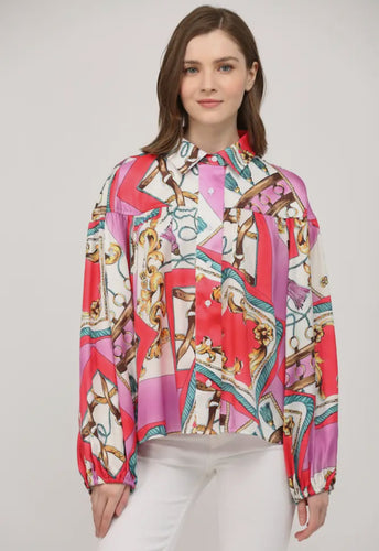 Fate Chain Print Button Down Blouse