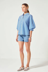 English Factory Blue Stripe Balloon Sleeve Shirt