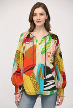 Load image into Gallery viewer, Fate Cotton Half Button  Printed Tie Blouse