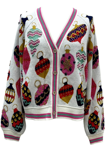 QOS Queen of Sparkles Beige Multi Ornament Cardigan