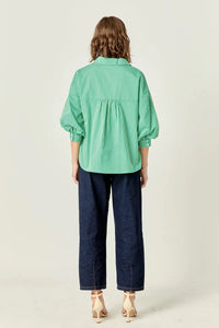 English Factory Green Stripe Balloon Sleeve Shirt