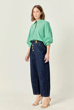 Load image into Gallery viewer, English Factory Green Stripe Balloon Sleeve Shirt