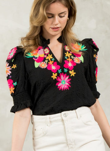 THML Textured Embroidery Sleeve Top