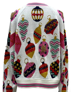 QOS Queen of Sparkles Beige Multi Ornament Cardigan