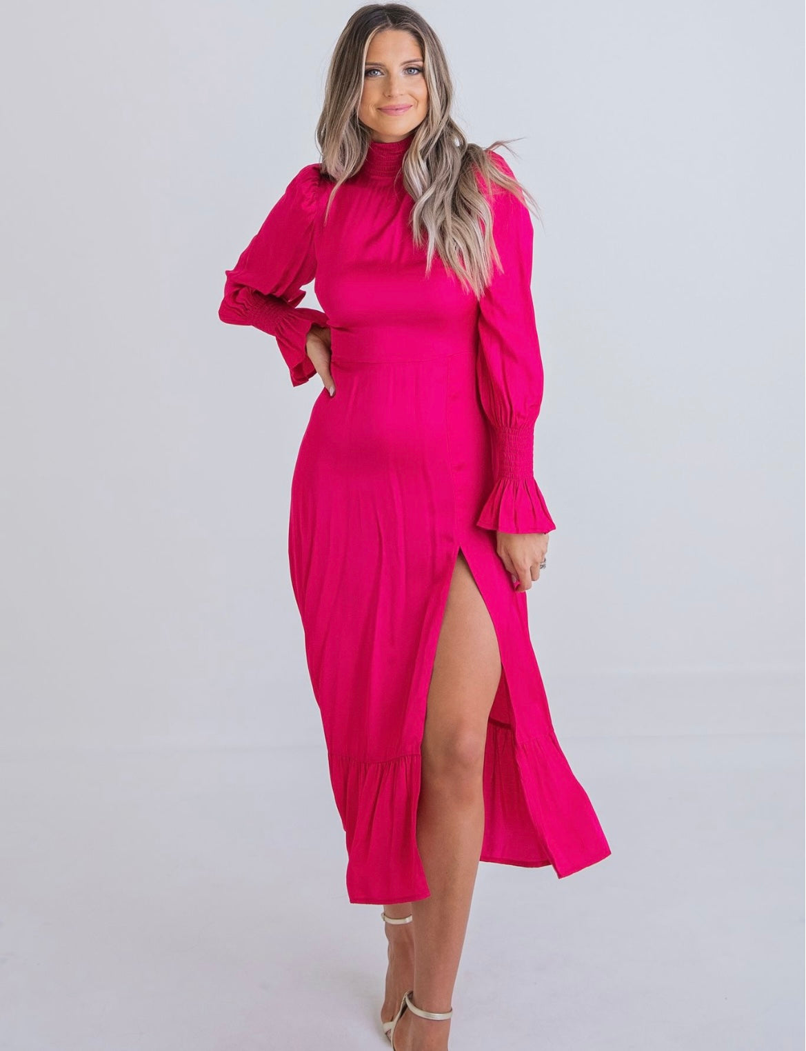Karlie Smock Neck Midi Dress  Lindsay Kate Designs
