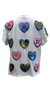 QOS Queen of Sparkles White Positive Candy Hearts Tee