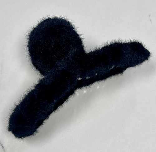 Black Fuzzy Hair Clip