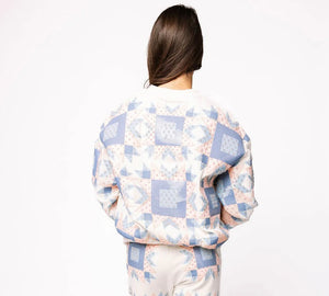 QOS Queen of Sparkles Ivory, Blue & Light Pink Patchwork Sweatshirt