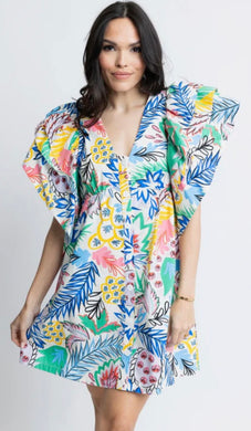 Karlie Multi Palm Ruffle Dress