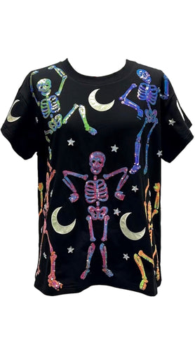 QOS Queen of Sparkles Black Multi Dancing Skeleton Tee