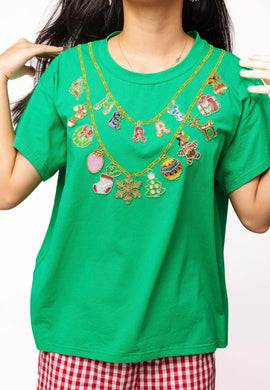 QOS Queen of Sparkles Bright Green Christmas Necklace Tee