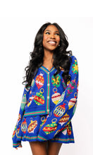 Load image into Gallery viewer, QOS Queen of Sparkles Royal Blue Multi Jeweled Ornament Cardigan