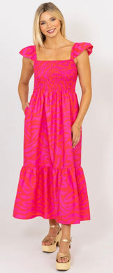 Karlie Zebra Smocked Maxi Dress