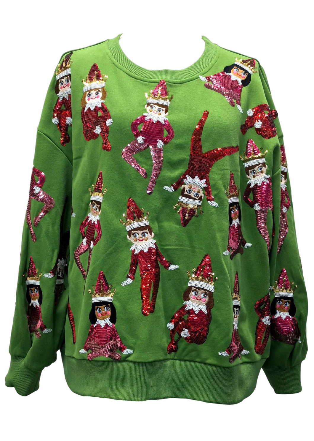 QOS Queen of Sparkles Green Elf on the Shelf Sweatshirt