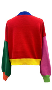 QOS Queen of Sparkles Colorblock Fuzzy “Merry & Bright” Sweater