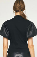 Load image into Gallery viewer, Entro Black Top w/ Leather Sleeves