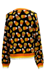 QOS Queen of Sparkles Black Pearl Candy Corn Cardigan