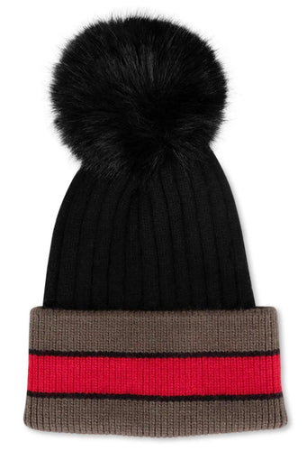 Haute Shore Pom Pom Beanie Black/Olive/Red