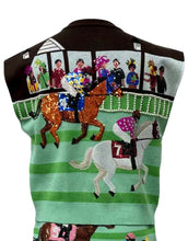 Load image into Gallery viewer, QOS Queen of Sparkles Multi Derby Race Scene Knit Button Up Vest