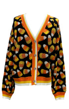 Load image into Gallery viewer, QOS Queen of Sparkles Black Pearl Candy Corn Cardigan