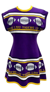 QOS Queen of Sparkles Licensed LSU Vintage Football Stripes Sweater Dress