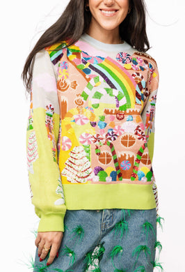 QOS Queen of Sparkles Multi Christmas Candyland Knit Sweater