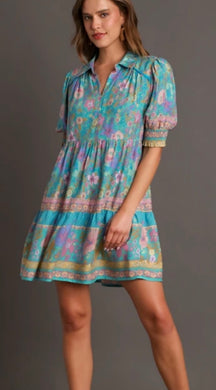 Umgee Mint Blue Mix Dress
