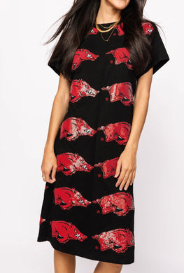 QOS Queen of Sparkles Arkansas Razorback Midi Tee Dress