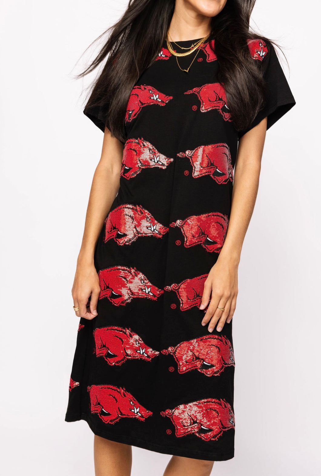 QOS Queen of Sparkles Arkansas Razorback Midi Tee Dress