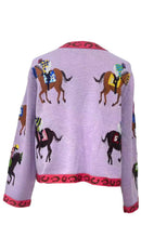 Load image into Gallery viewer, QOS Queen of Sparkles Lavender &amp; Pink Jockey &amp; Horse Button Up Cardigan