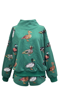 QOS Queen of Sparkles Dark Green Duck Mock Neck Sweatshirt