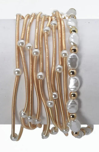 Gold & Pearl Stretch Bracelets