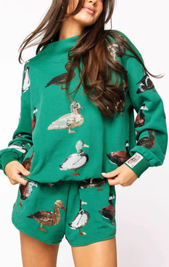 QOS Queen of Sparkles Dark Green Duck Mock Neck Sweatshirt