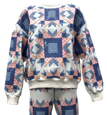 QOS Queen of Sparkles Ivory, Blue & Light Pink Patchwork Sweatshirt