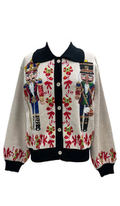 QOS Queen of Sparkles Black Trim Collar Nutcracker & Candy Cane Cardigan