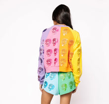 Load image into Gallery viewer, QOS Queen of Sparkles Colorblock Multi Skull Sweatshirt
